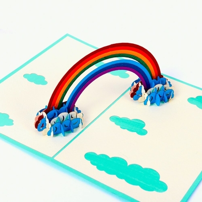 OEM ODM Regenboog Pop Omhooggaande Kaart DIY, 3D Gelukkige Grootte van de Verjaardagskaart A5
