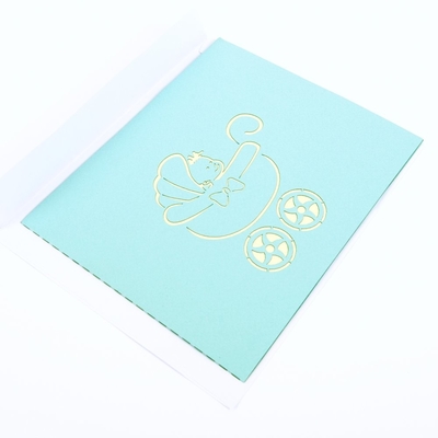 3D baby de Kinderwagen duikt Groetkaart met Witte de Compensatiedruk van de Envelopcmyk Kleur op